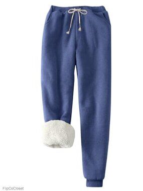 Sherpa Lined Fleece Sweatpants Winter Warm Jogger Pants Pockets Drawstring